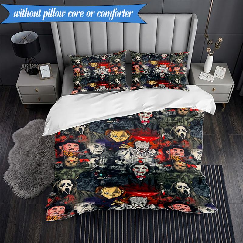 Horror Movie Characters 3pcs K-pop music group Bedding set,Ideal for Bedroom, Dormitory,Including Duvet Cover And 2pcs Pillowcases,Fan gifts