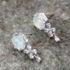 Cute Female White Opal Stone Stud Earrings Silver Color Wedding  For Women