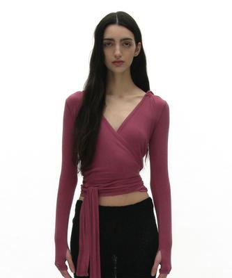 PARTIMENTO WOMEN Hooded Jersey Wrap Cardigan_Violet