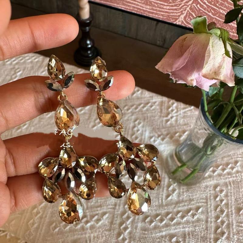Silver Needle Diamond Hollow Geometric Water Drop Tassel Earrings Fashion Personality Niche Earrings Light Luxury Premium Earrings Women