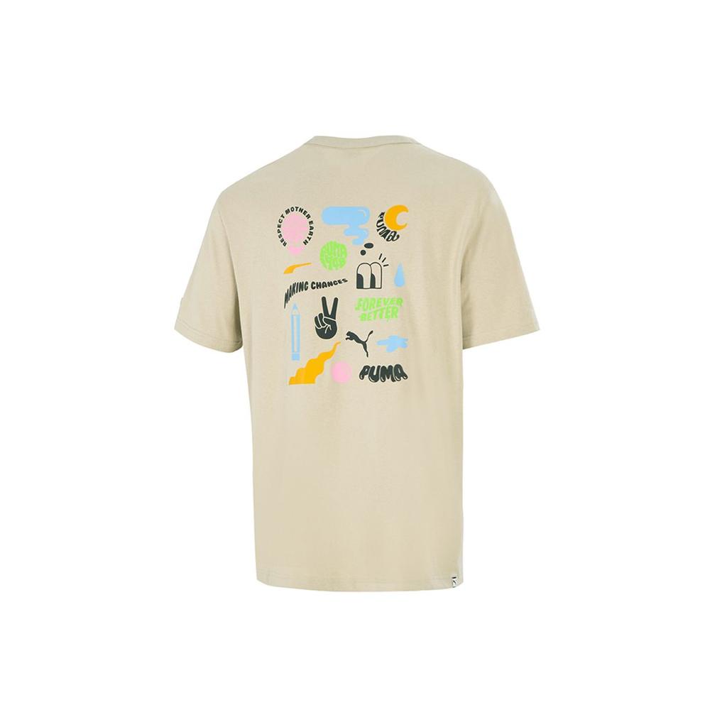Puma Cartoon Print Round Neck Short Sleeve T-Shirt Men Tops Khaki 533039-42