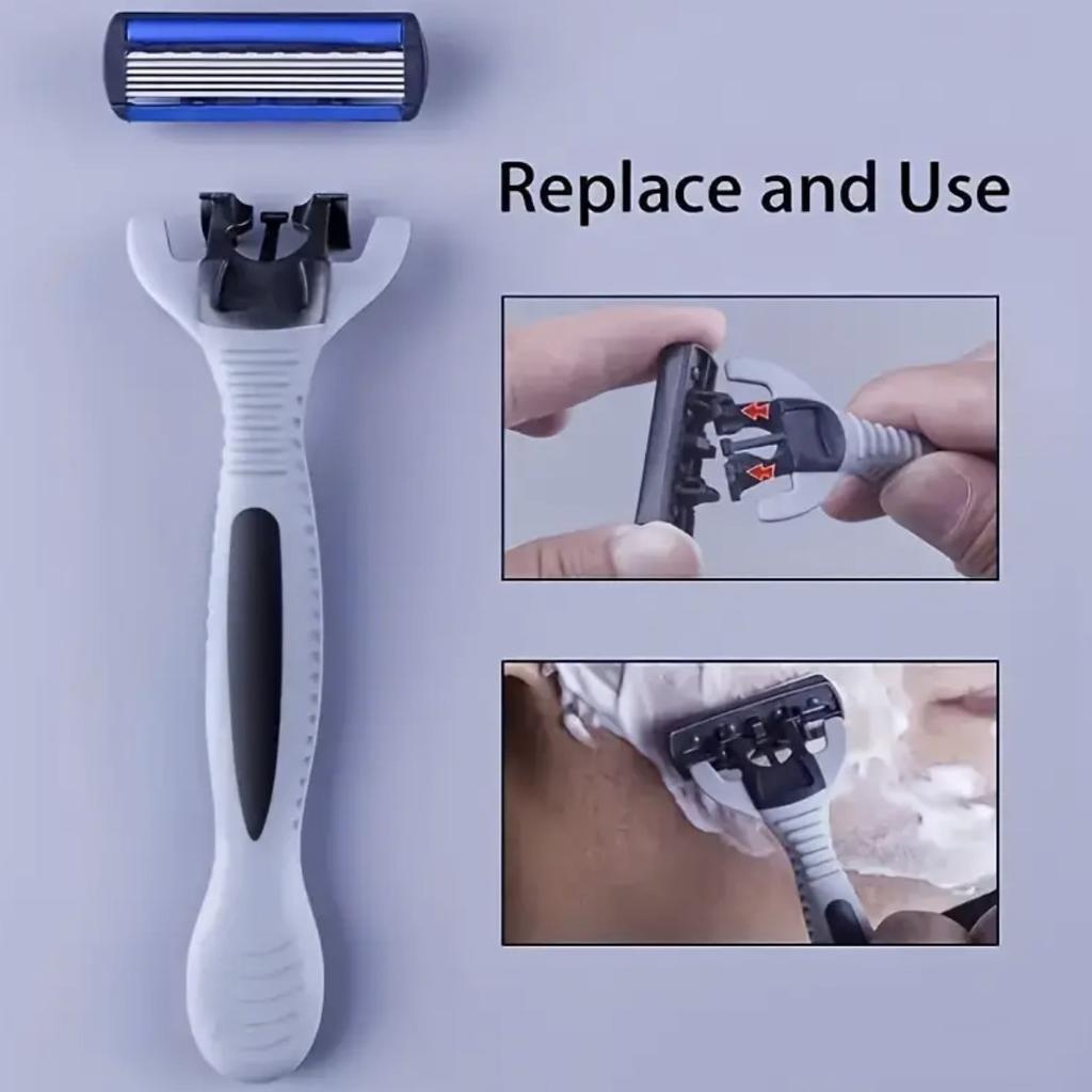 Men Manual Razor 6-Layer Stainless Steel Hair Removal Shaving Blades Replaceable Shaver Head