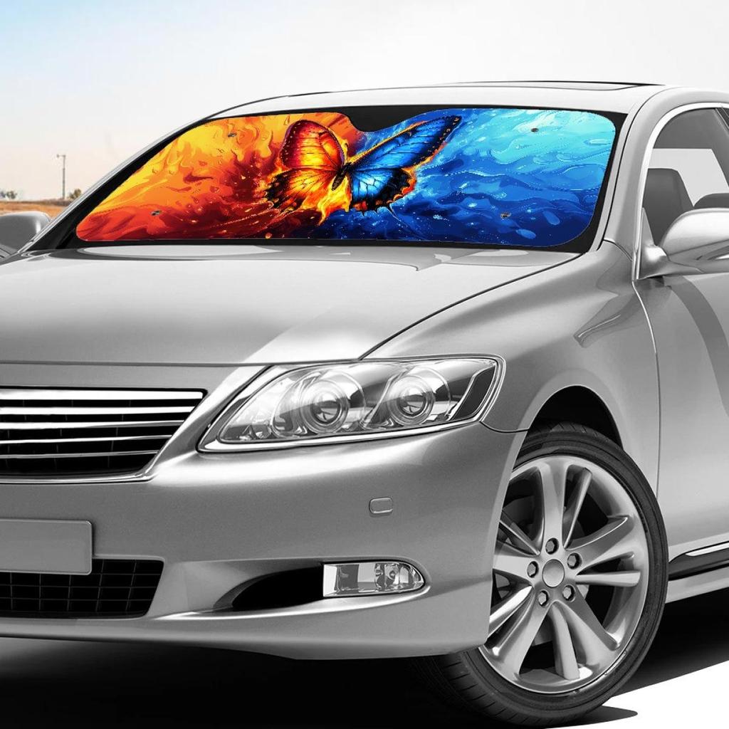 Butterfly Floral Foldable Car Windshield Sunshade - Universal Fit