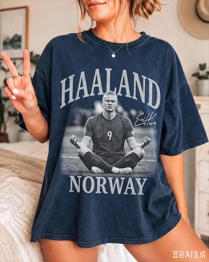 Erling Haaland Norvegia Maglietta Vintage Uomo e Donna Abbigliamento Estivo Moda Alta Qualità Manica Corta Top Streetwear
