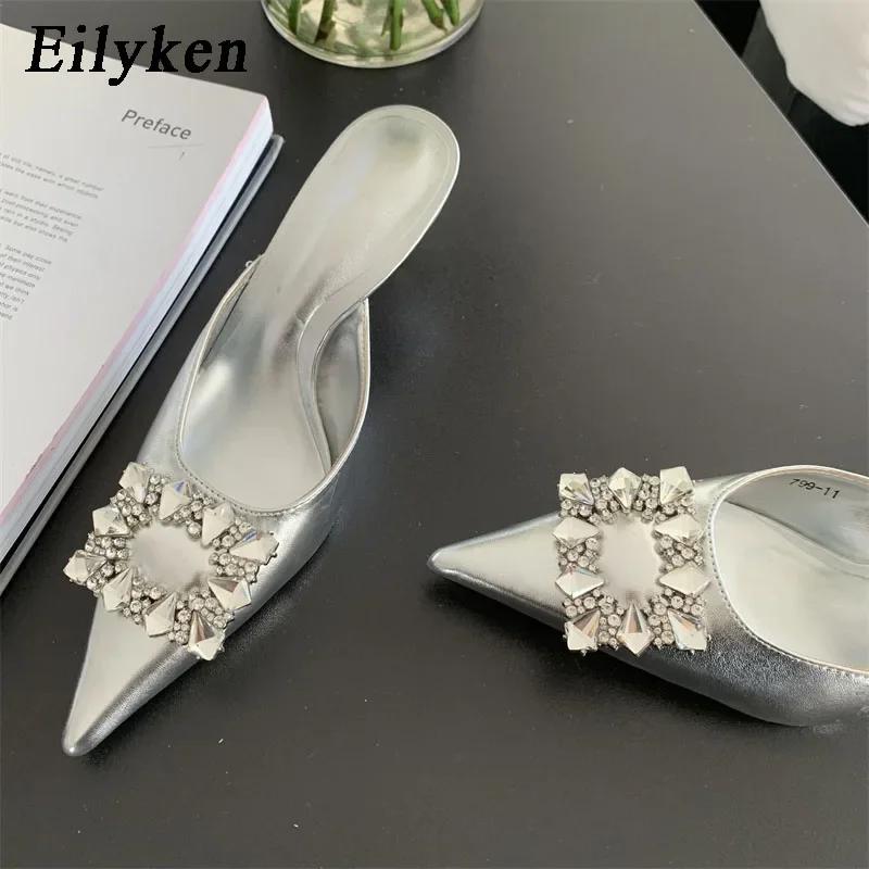 Fashion Eilyken CRYSTAL Buckle Slingbacks Women Pumps Slipper Street Style Gold Silver Pointed Toe Party Mules Female Shoes