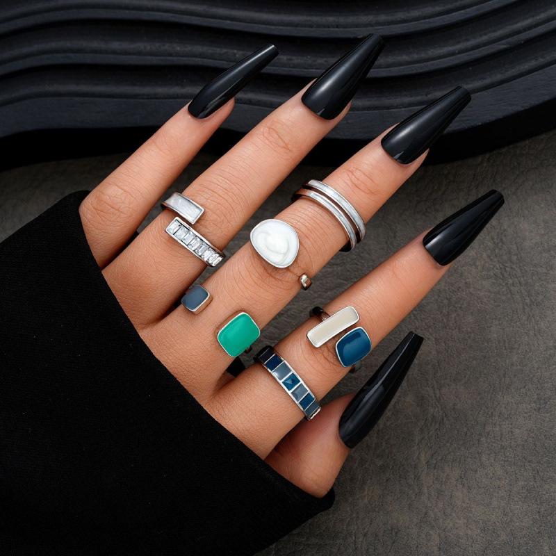 Retro Geometric Enamel Ring with Zircon, European & American Style, Open Design for Trendy Index Finger