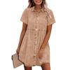 Abiti Camicia in Denim da Donna Manica Corta Collo a Revers Vestito di Jean Monopetto Top Bordo Arricciato Ampio Abiti da Donna