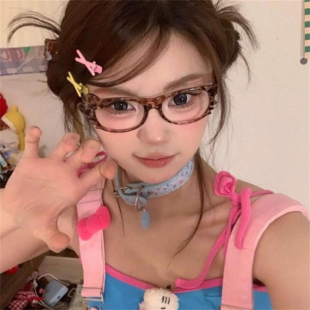 1 Stück Leopardenmuster Randlose Faux-Schildpatt Runde Brille, Ohne Gläser, Niedlich für No-Makeup-Look, Retro & Modisch