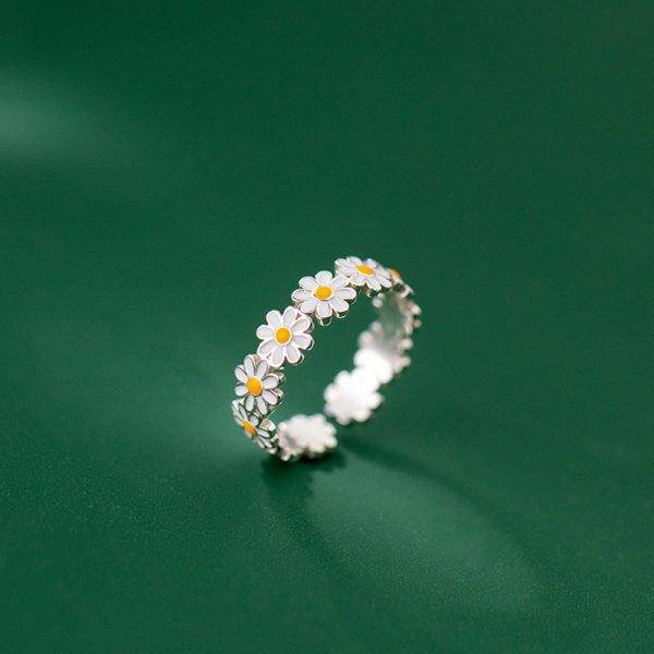 Korean Sweet Cute Flower Rings For Women Elegant Temperament Zircon Flower Opening Finger Ring Wedding Engagement Jewelry Gift