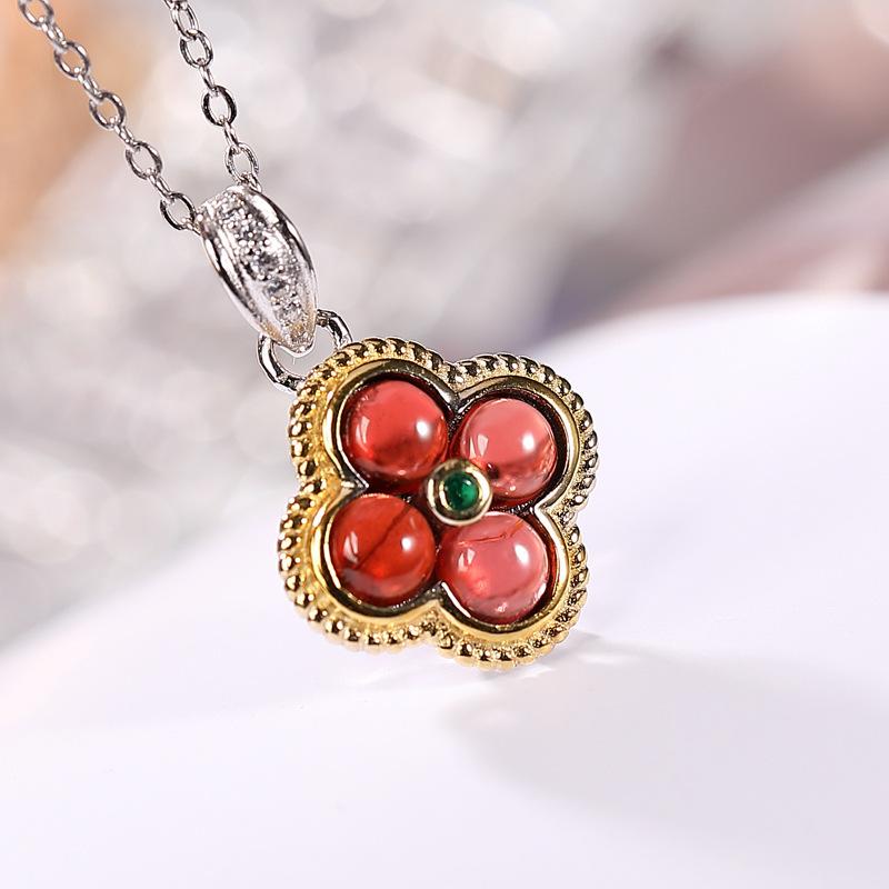 925 Sterling Silver Jewelry Natural Jade Crystal Plants Flower Jewelry Set Necklace Rings for Women Wedding Party Friend Gift