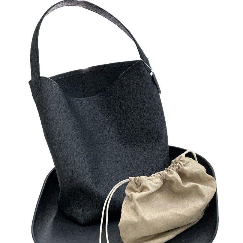 Genuine Leather Tote Bag, Textured Cowhide Underarm Bag, Niche Commuting Single Shoulder Mother Bucket Bag, Large Capacity