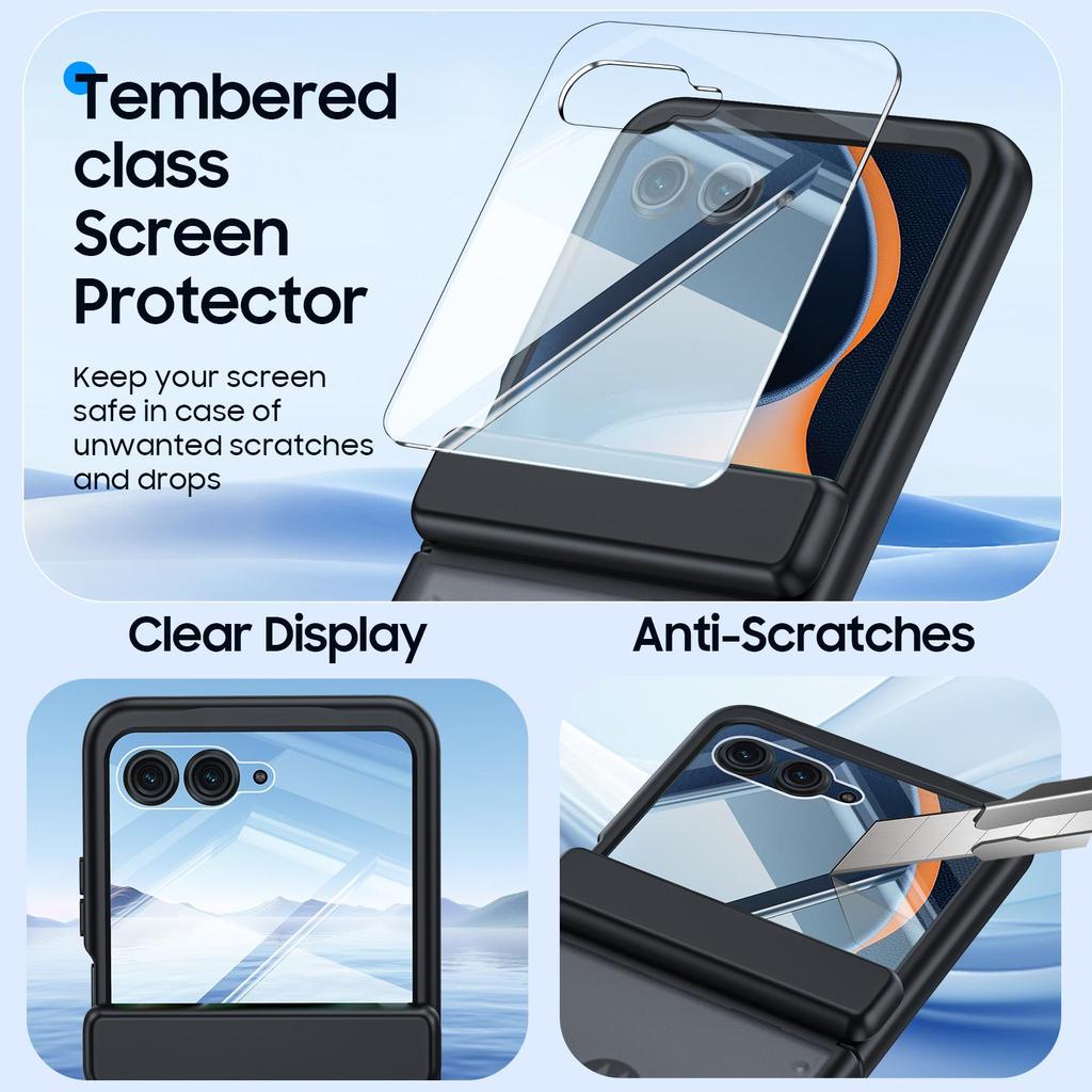 For Motorola Razr 50/60 Case, Hinge Protection, Built-in Screen Protector, Wireless Charging, Shockproof, Slim Rugged Protective Phone Case-Black