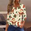 Women's Fashion Casual Halloween Printed V-Neck Short Sleeve Decorative Button Three-quarter Sleeve T-shirt Top