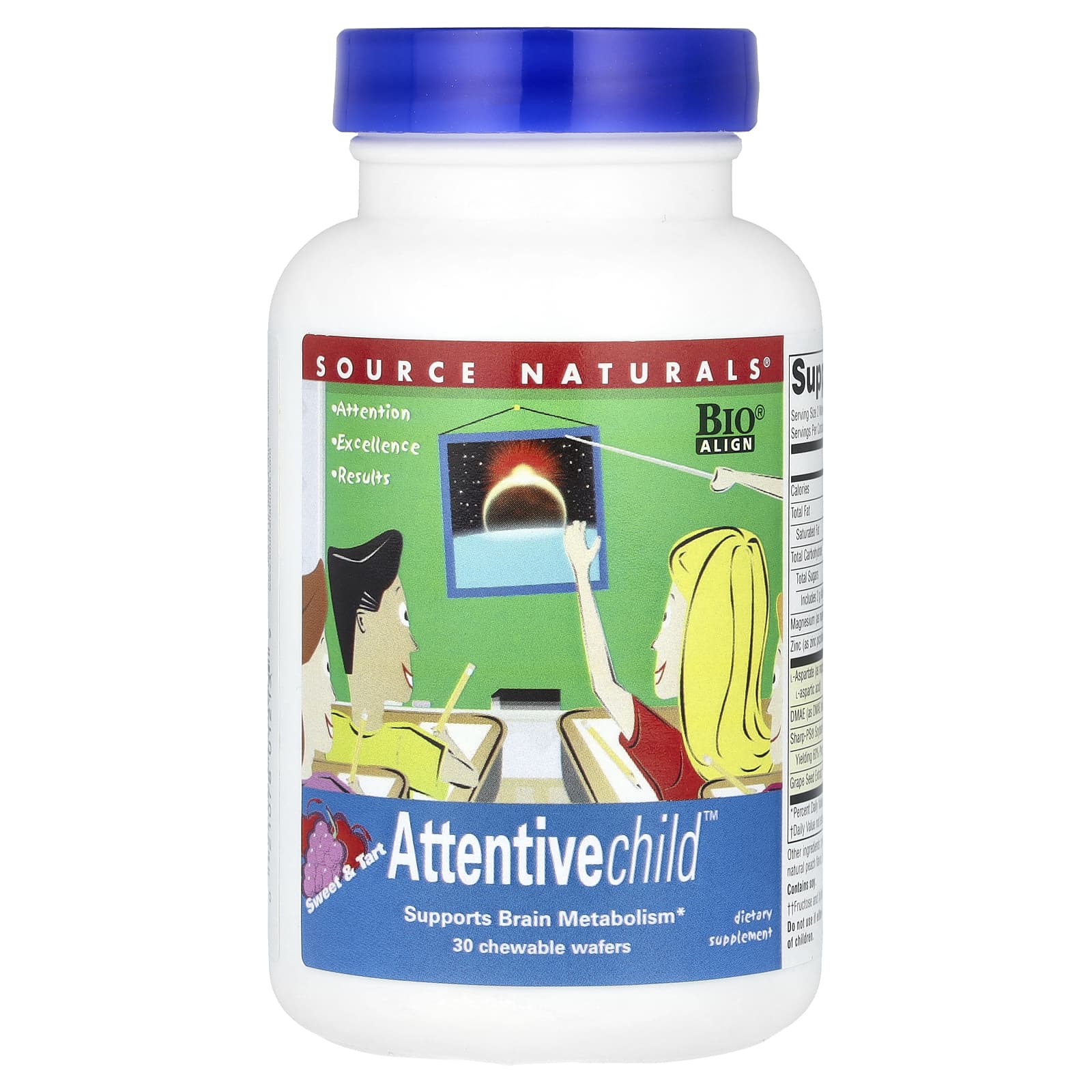 

Source Naturals, Atcentive Child™, Sweet & Tart, 30 жувальних вафель