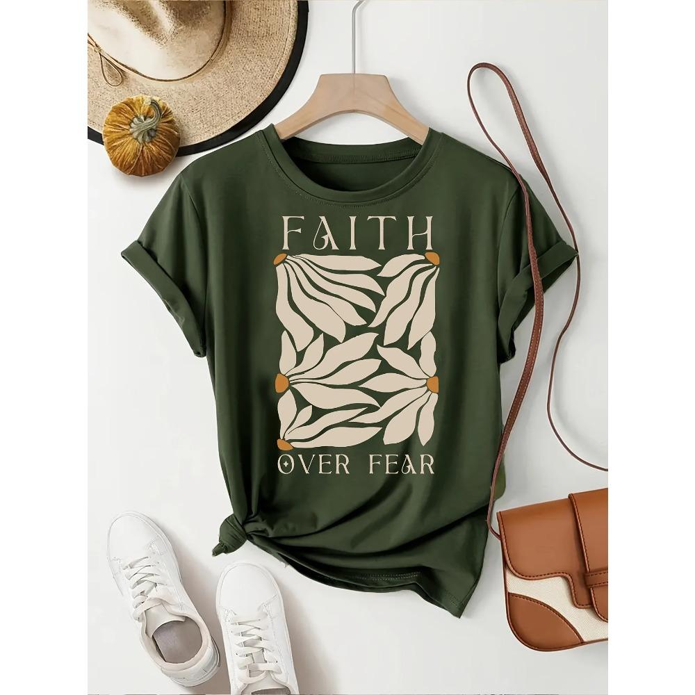 Faith Over Fear Women s Tee - Minimalist Leaf Graphic, Inspirational Casual Top S