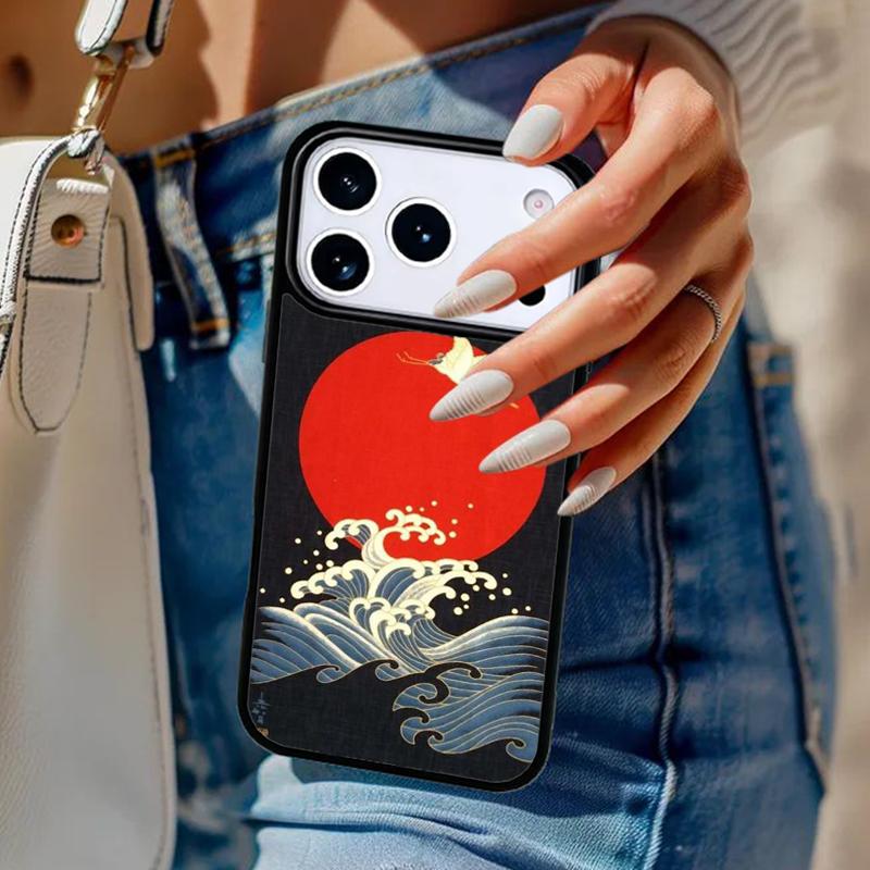Red Sun Japanese Flying Crane Phone Case For iPhone 17 Air 14 15 13 12 Max Cover For Apple 16e 11 Pro Max Plus Coque