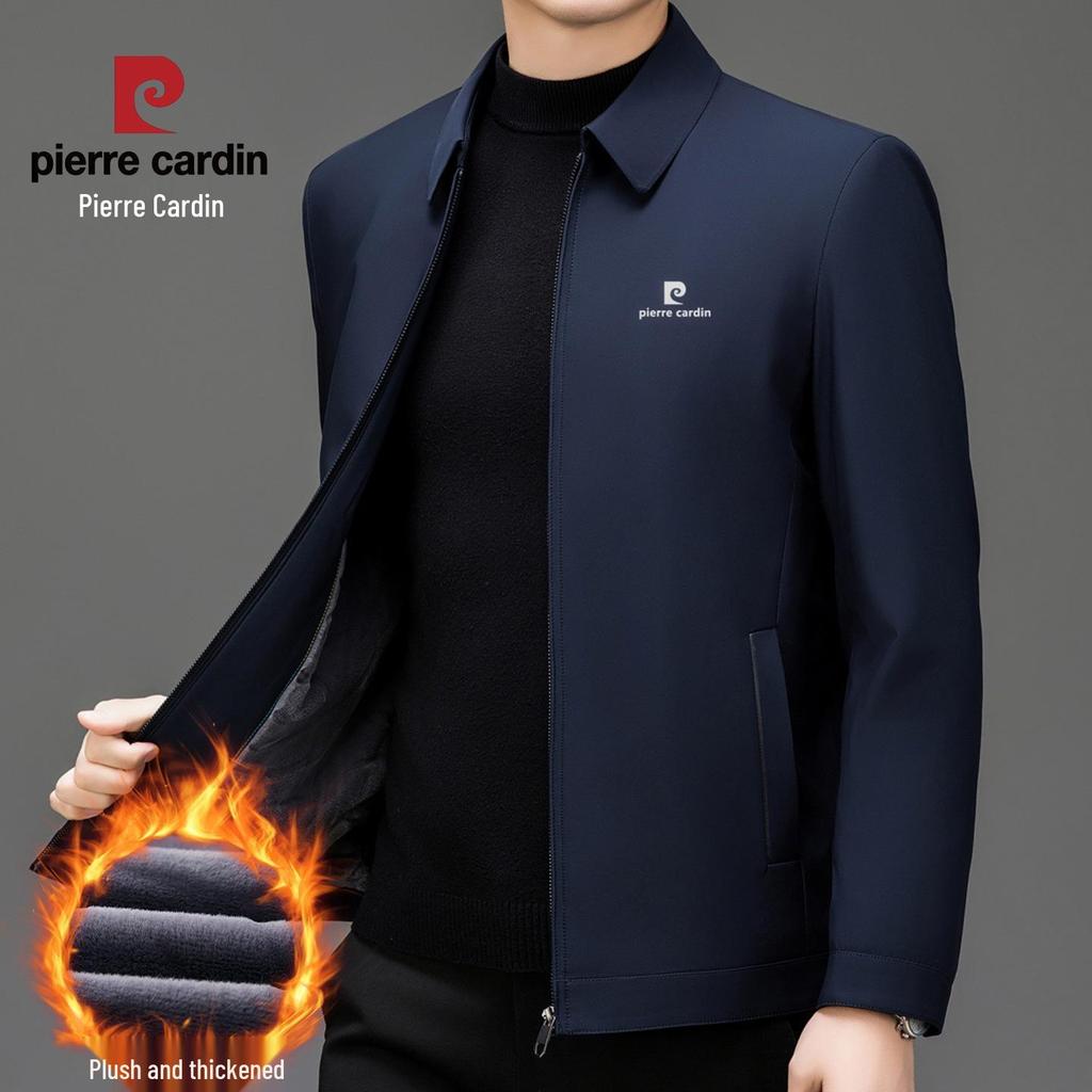 Pierre Cardin Men's Executive Plus Velvet Lapel Jacket - 2025 Autumn/Winter Mid-Aged Dad Suit Collar Outerwear