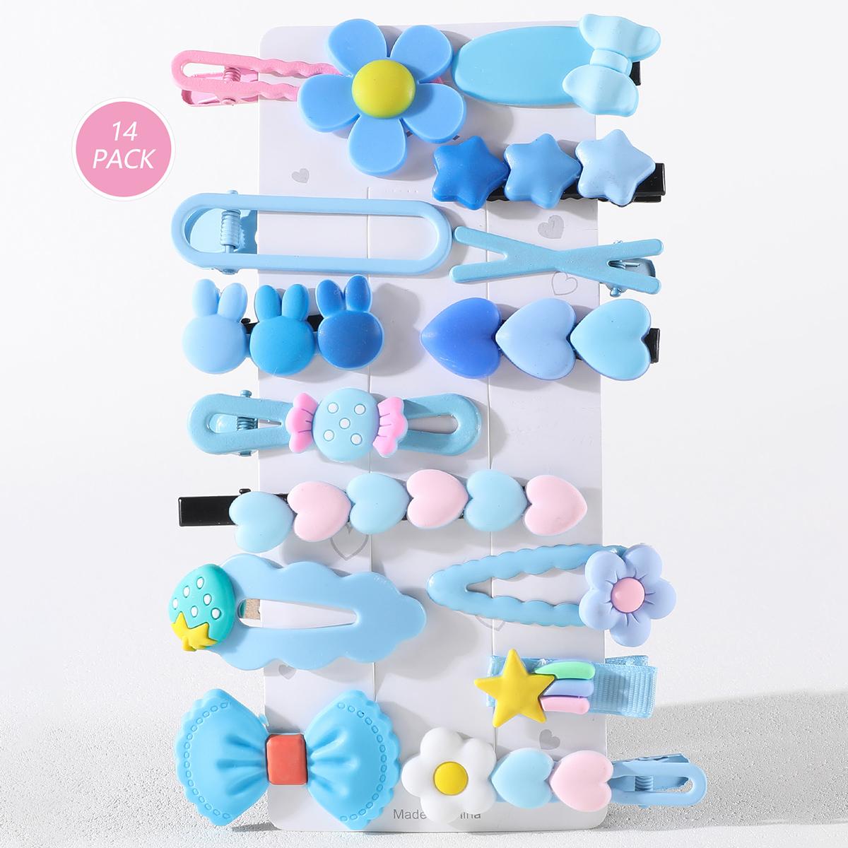 

14Pcs/Set Children Hair Accessories Colorful Flower Hairpins Cute Bows Heart Side Clip Lovely Rabbit Barrettes Girls Headdress