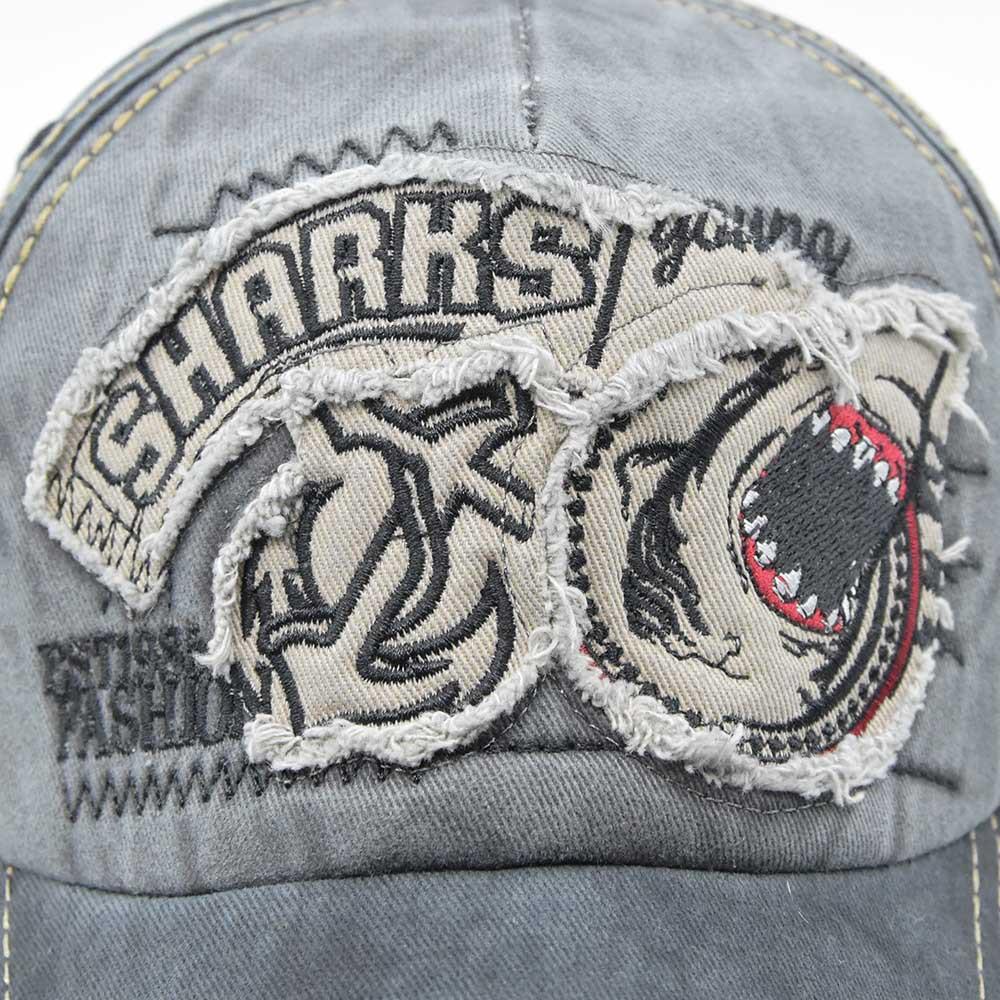 Fashion Men Baseball Cap Large Letters Pure Cotton Shark Embroidery Casual Visor Hat for Women Snapback Hip Hop Caps Peaked Cap