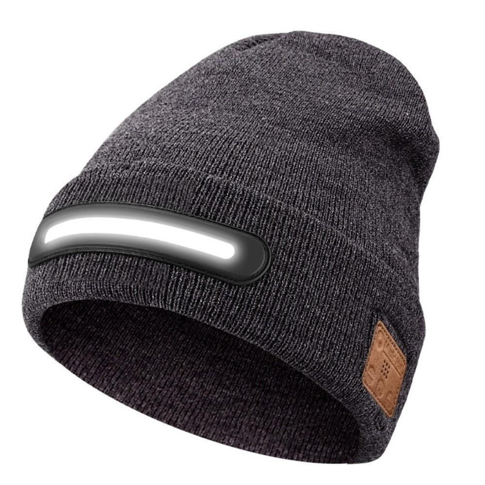 USB-wiederaufladbare LED-Beanie mit integriertem Lautsprecher und Mikrofon, abnehmbare smarte Bluetooth-Mütze, dreistufige Beleuchtung, Strickmütze