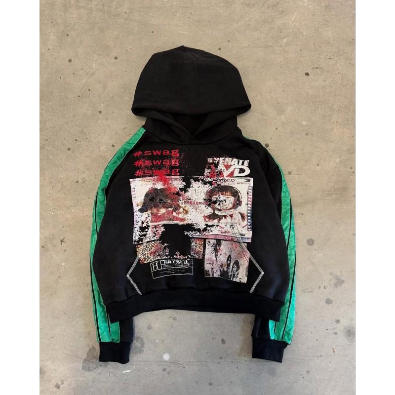 Dark Print Hoodie Women Y2K Streetwear Long Sleeve Casual Loose Fit Pullover