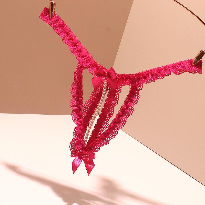 Erotic Black Pearl Thong: Open-Crotch Removable Lingerie for Women