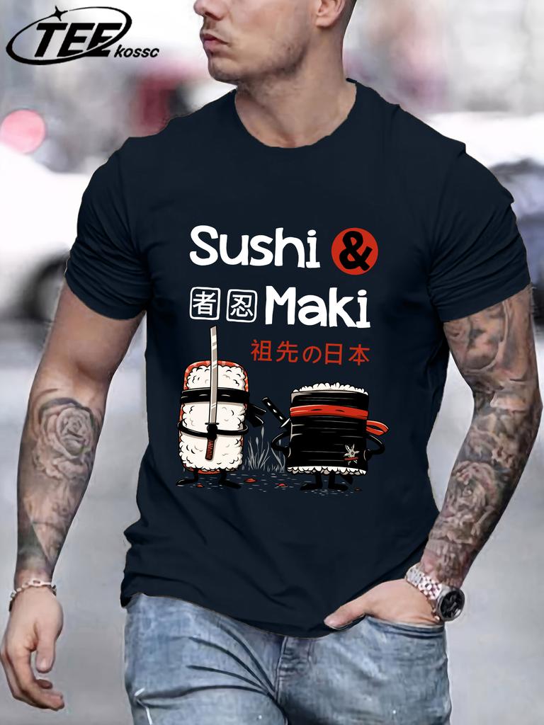 Sushi MakiS Japanese Cuisine TShirt Men Summer Cotton T Shirts AllMatch Casual Clothes ONeck Loose Unisex Colour Streetwear