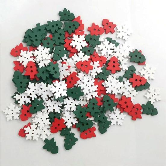 50 pezzi di bottoni in legno a forma di albero di Natale con fiocco di neve, 2 fori, fai da te, fibbia per cucito, ornamento