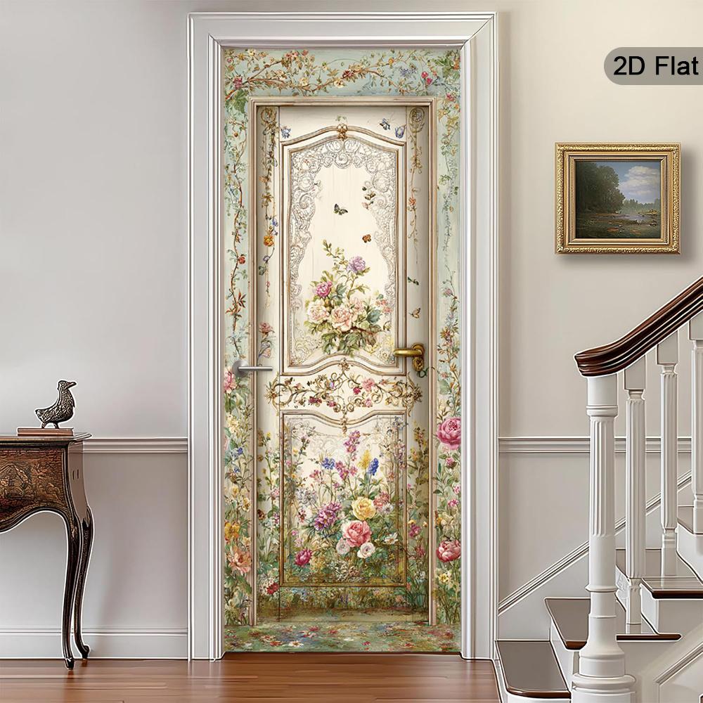 37Style Floral Door Stickers Removable Vinilos Para Puertas Adhesive Wallpaper Art Murals for Doors Bibliotheque Modern Home Decor