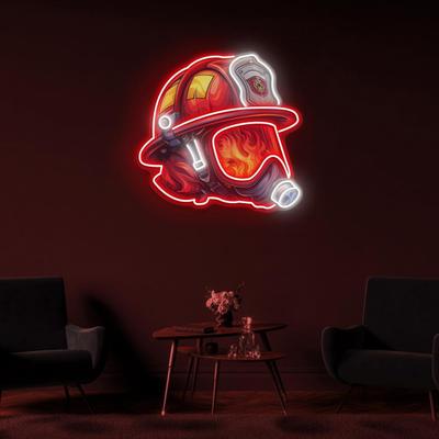 Firefighter Helmet Neon Light Sign USB Powered Dimmable LED Acrylic Helmet Lamp with On/Off Switch Firefighter Hero Wall Decoration