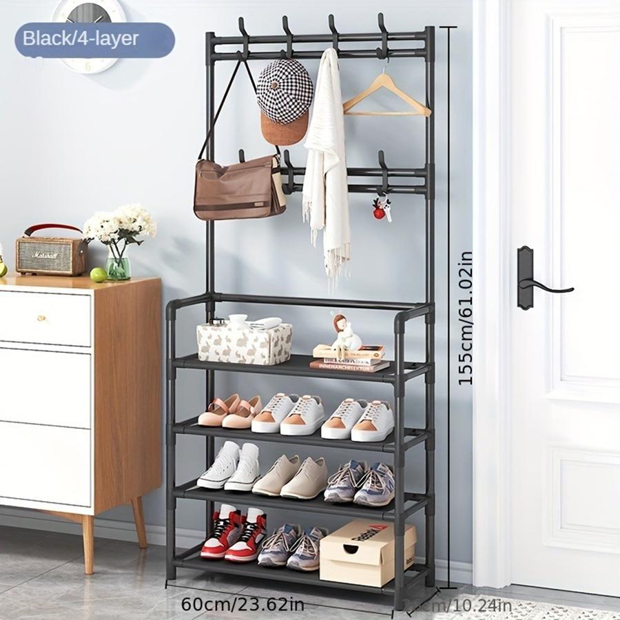 3-In-1 Design for Coat Rack with Shoe Storage White Freestanding Coat Rack with 8 Hooks for Hallway Entryway 60CM/23.6 In