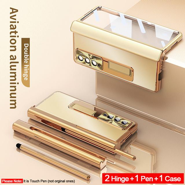 

Чехол с сенсорным пером для Samsung Galaxy Z Fold 4 3 5g, 2 предмета, шарнир, слот для ручки, стеклянная подставка для переднего экрана, алюминиевый сплав, крышка Z Fold3 For Samsung Z Fold 4 золотой