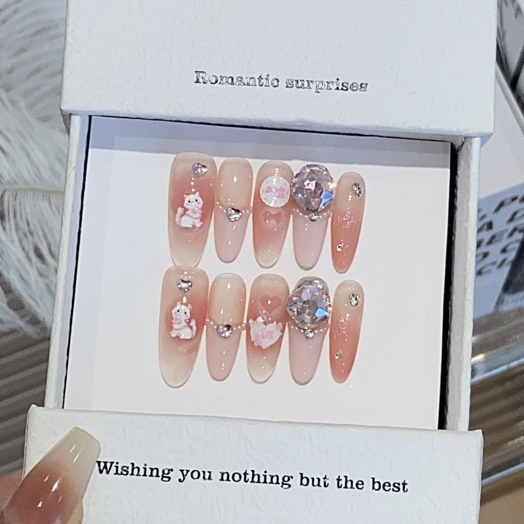 Girls' Pink Atmosphere Kitten French Peach Cocoa Nail Stickers