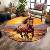 Galoppierendes Pferd bei Sonnenuntergang Szene Druck runder Teppich, Wohnzimmer, Schlafzimmer, Spielzimmer Teppich, rutschfeste Bodenmatte, Geschenk