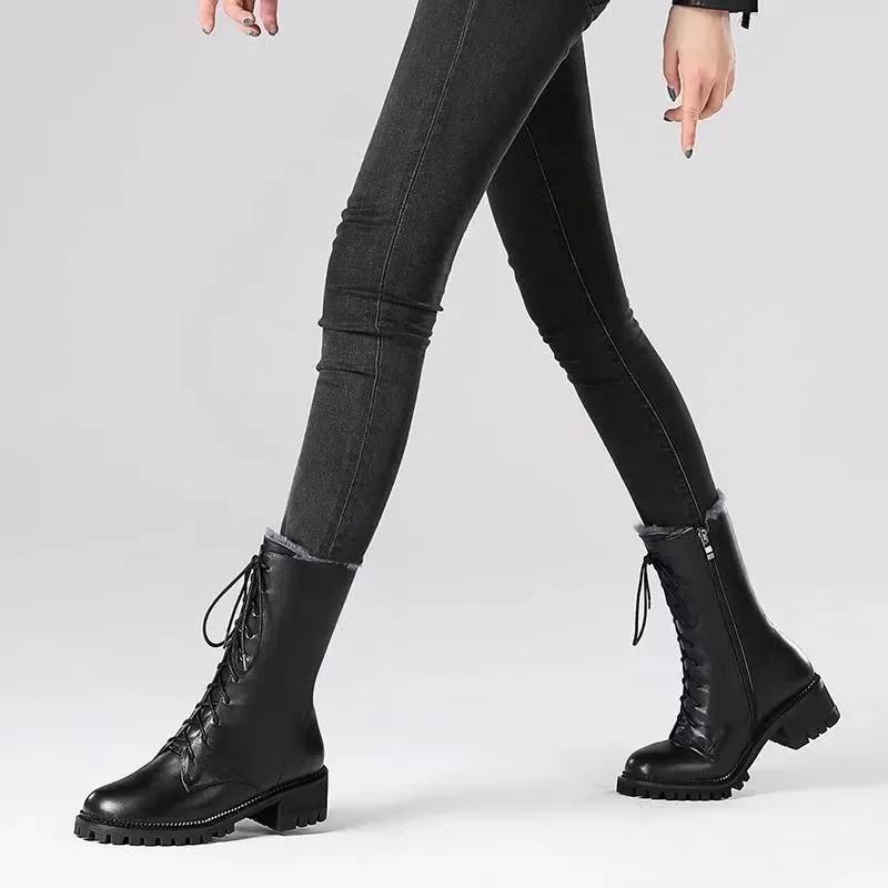 Fashion High Top Boots Women 2024 Thickened High Heel Lacing Double Zip Shoes for Women Mid Calf Boots Chunky Heel Platform Women Boots