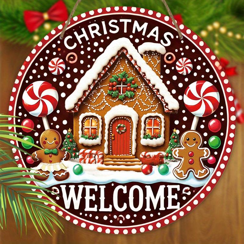 Wooden Christmas Sign with Gingerbread Man Pattern - Navidad Welcome Sign for Front Door Wall Hanging Decor - Ideal Christmas Ornament