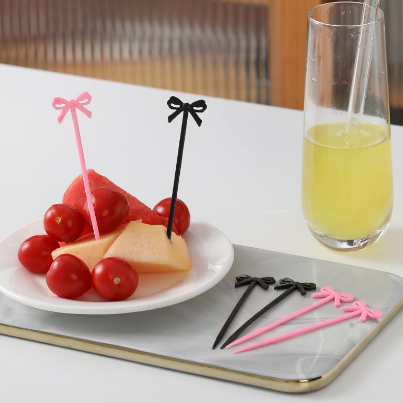 20Pcs Mini Fruit Forks Toothpicks Skewer Set For Kids Children Plastic Bow Food Picks For Bento Lunch Box Decorating Accessories