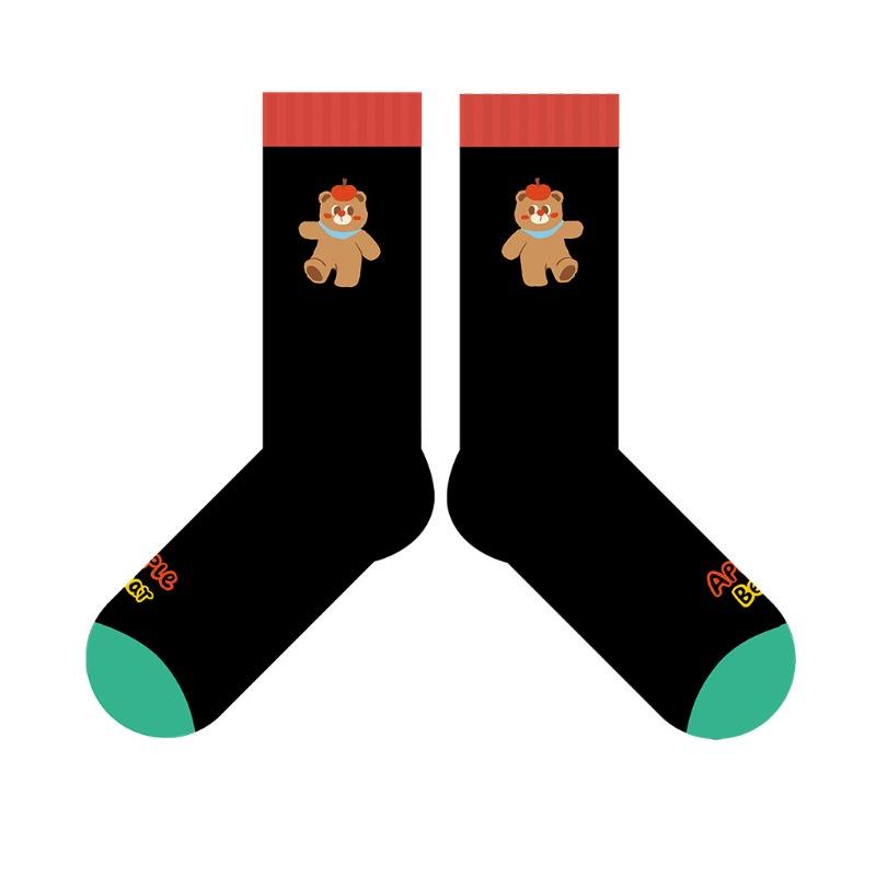 Cute Striped Apple Teddy Bear Mid-calf Cotton Socks - Pile-style Winter/spring Children's Cartoon Sports Socks