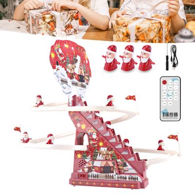 Décoration de Noël Cadeau Père Noël Poupée Escalade Escaliers Piste Électrique Petit Canard Jaune Porcinet Jouets Éducatifs Avec Musique Légère