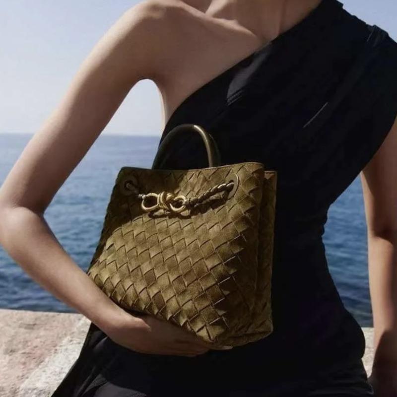 Suede Woven Bag, Hand Bag, Women's Bow Metal Buckle, Large Capacity Commuter Shoulder Messenger Tote Bag