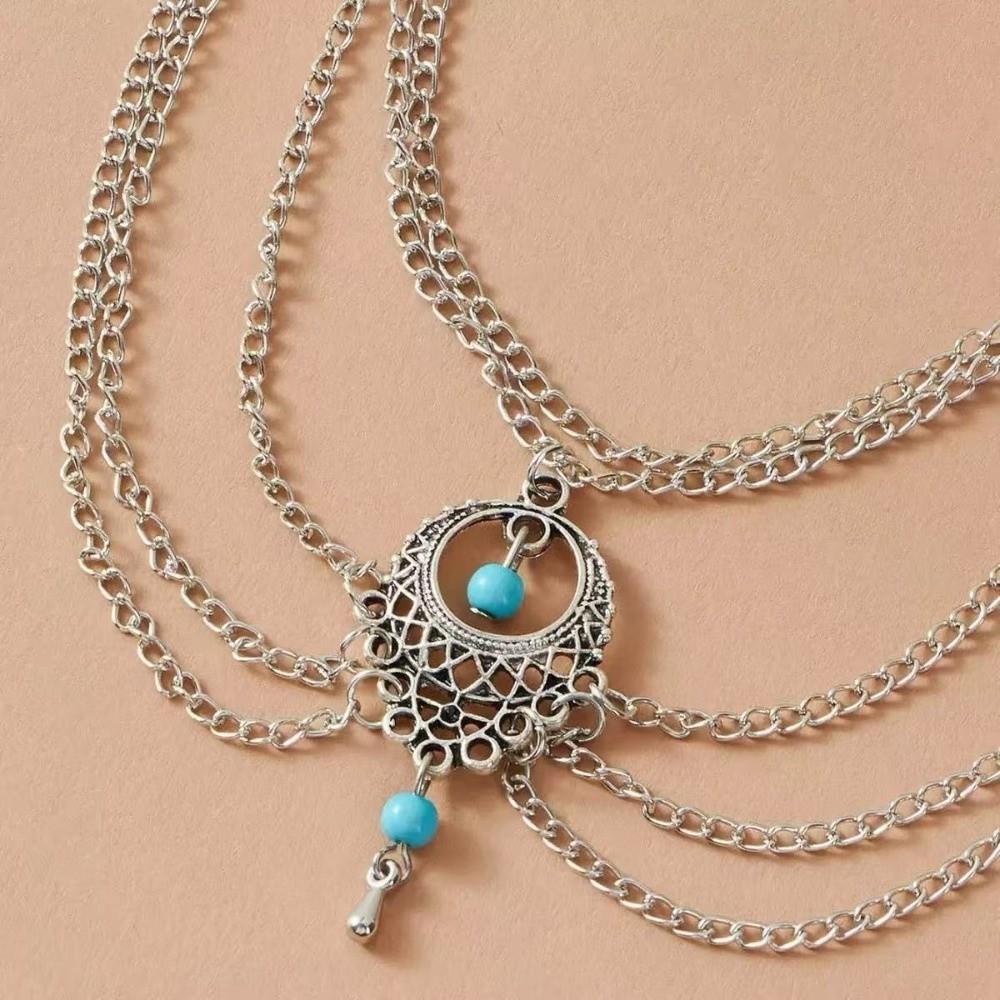 Retro Style Turquoise Foot Chain Handmade Foot Jewelry Casual Hollow Anklet Festival