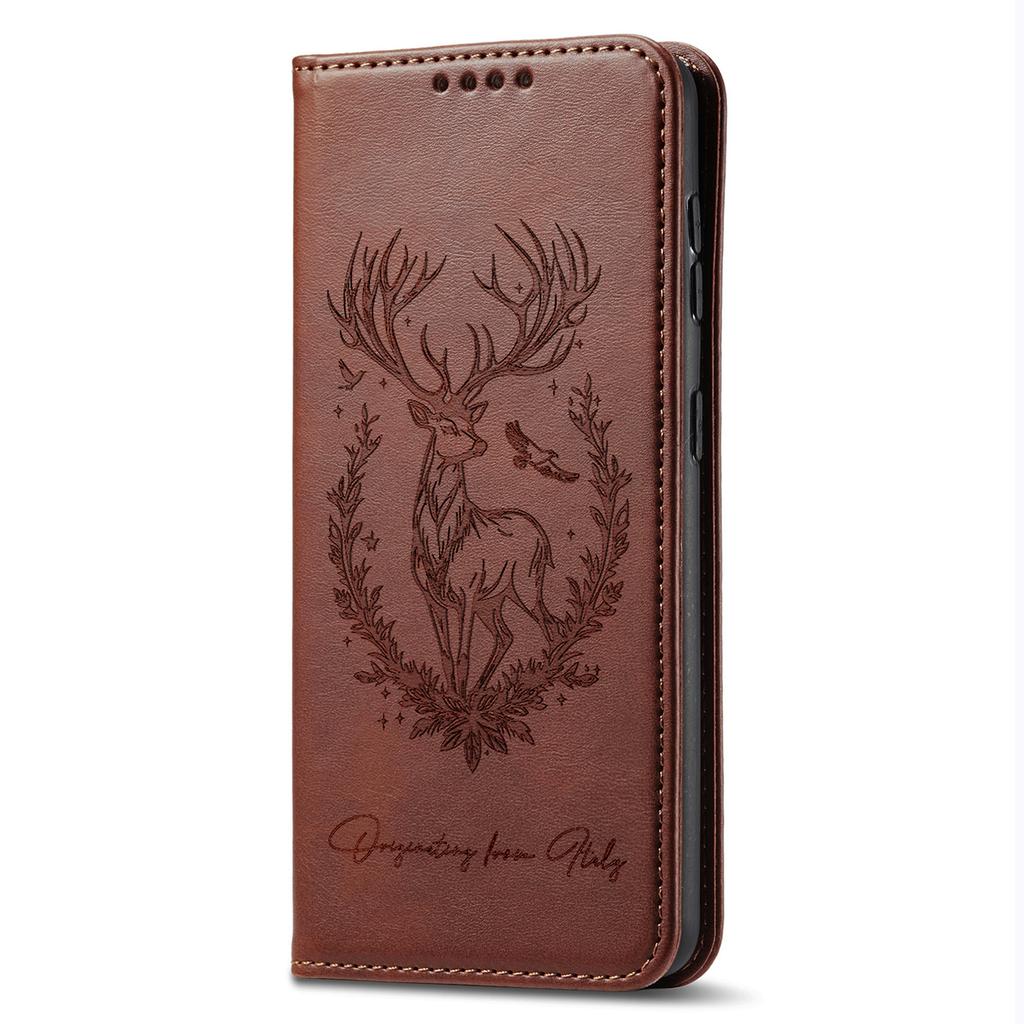 For iPhone 16 Plus Stand Case Lucky Deer Imprinted Magnetic Closure Leather Wallet Phone Cover
