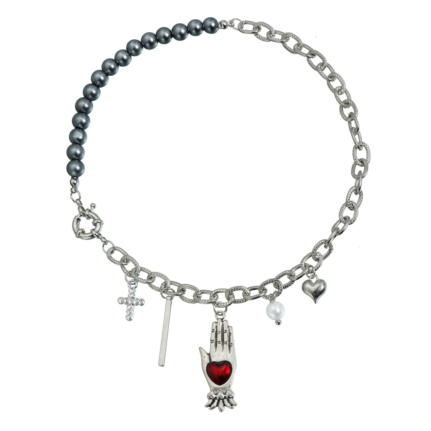 

Palm Heart Pendant Necklace Women s Hip-hop Punk Style Accessories