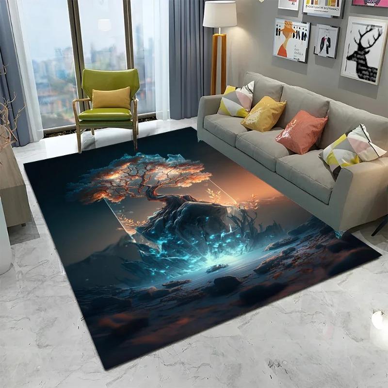 Wikinger Nordische Yggdrasil Lebensbaum Teppich für Zuhause Wohnzimmer Schlafzimmer Sofa Fußmatte Dekor, Kinderbereich Teppich Rutschfeste Bodenmatte