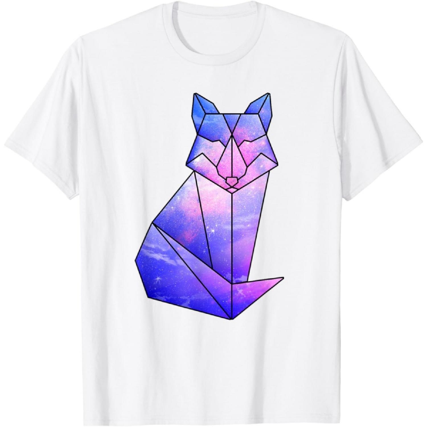 Galaxy Fox Abstract Geometrical Animal Stars Design T-Shirt XXXXXL белый