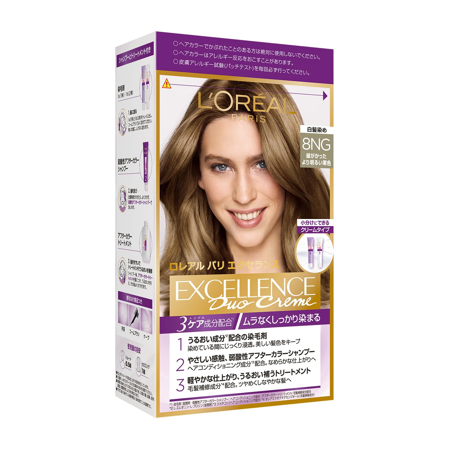 

Paris Excellence R Cream Hair Light Brown L Oreal Color, 8NG, (Greenish Chestnut) [Quasi-drug]