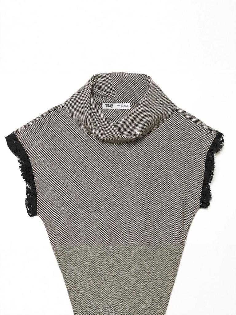 Γυναικείο Πουλόβερ Τοπ Ευρωπαϊκού Στυλ με Πέτο, Αμάνικο, με Δαντέλα και Σχέδιο Houndstooth