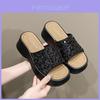 Stylish Summer Platform Slide Sandals For Women With Shimmering Silver Sequins And Comfortable Pu Upper