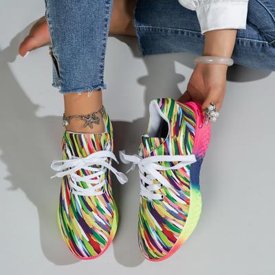 Baskets pour femmes Baskets à semelle arc-en-ciel Chaussures de créateur à plateforme respirante en maille grande taille Chaussures de tennis à lacets antidérapantes pour femmes