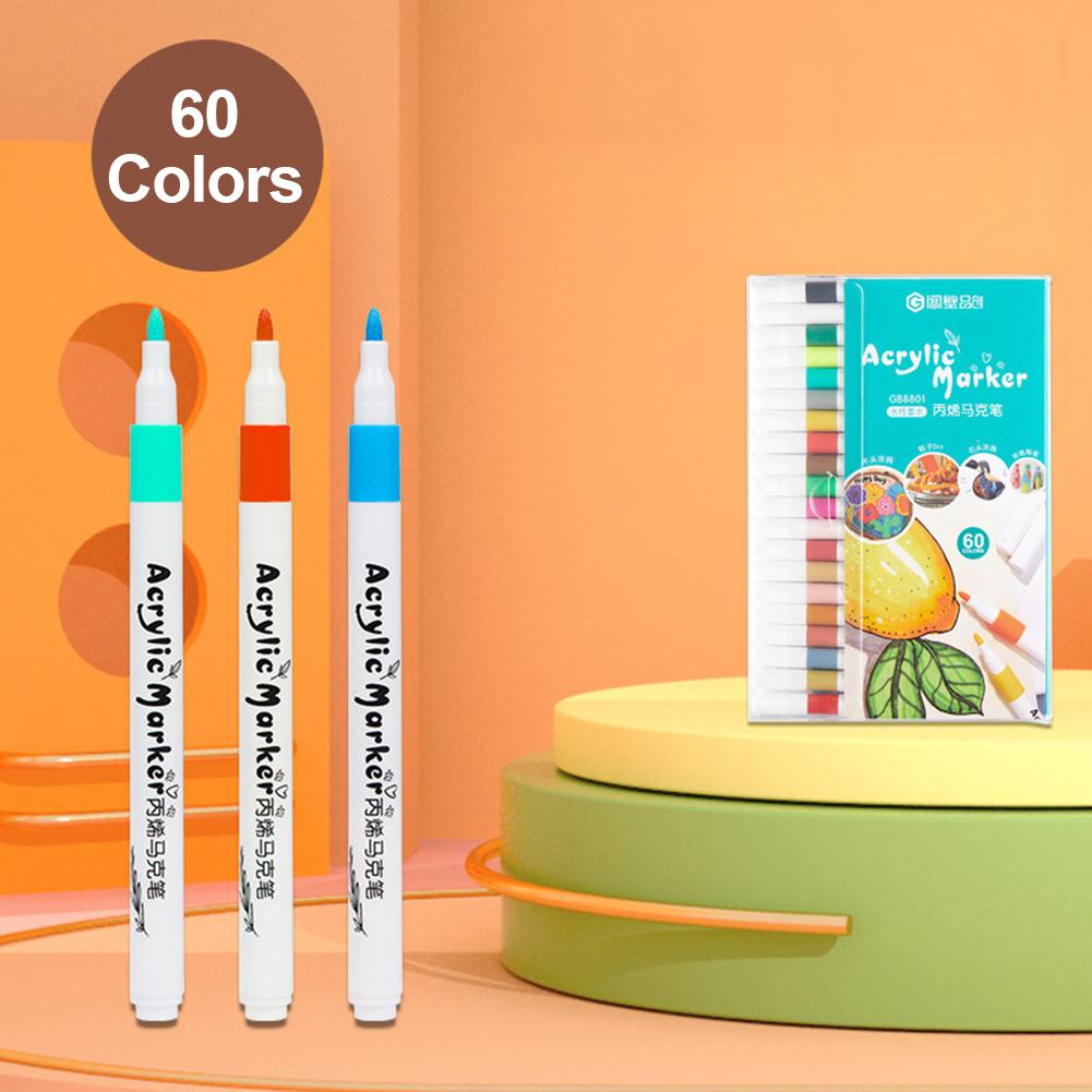 

12/60 цветов, акриловый маркер, набор для рисования камнями для детей, набор ручек для рисования камнями, керамика, стекло, дерево, сделай сам, товары для рукоделия 60 Colors